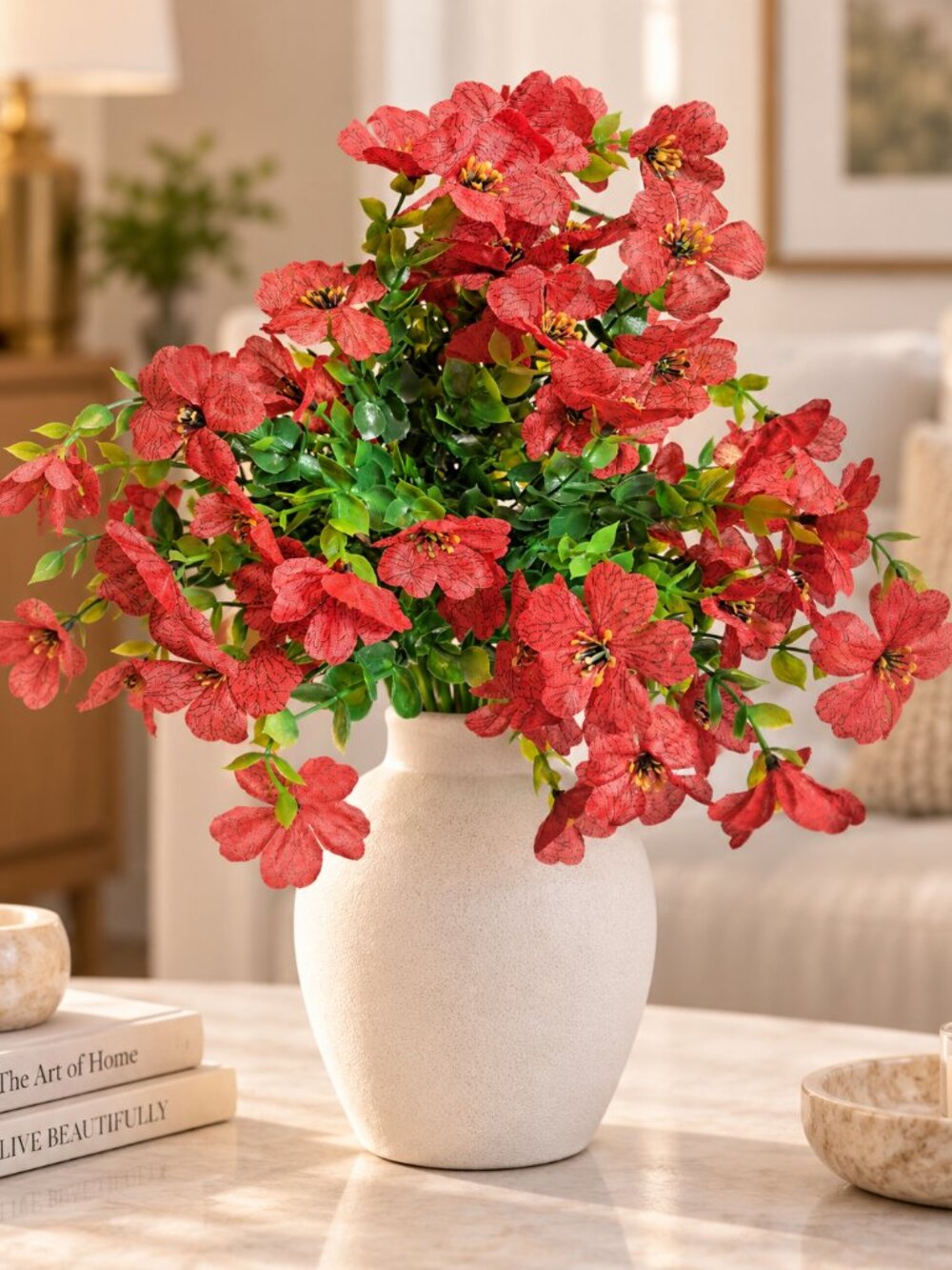 3 Pc Dark Red Artificial Flowers Bouquet Floral Home Decor